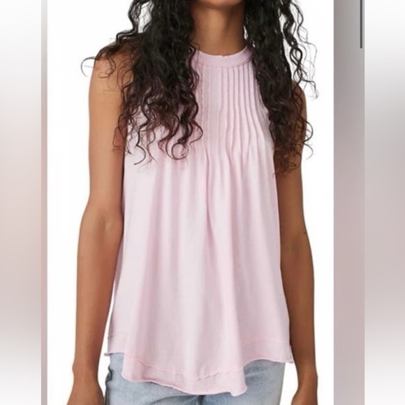 NWT Free People Go To Town Tank Cotton Pleated with Scalloped Hemline / XSM - Picture 3 of 9